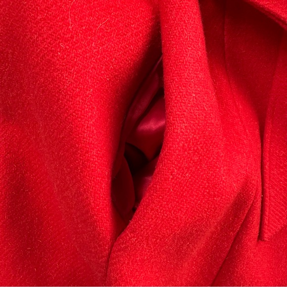 VTG 70s Coat Long Red Belted Faux Fur collar and bottom Juniors Sz 13 Holiday - Picture 8 of 10